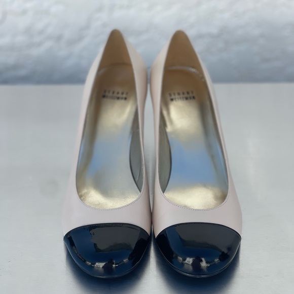 NEW ⭐️ Stuart Weitzman Black Patent and Cream Leather Kitten Heels Size 8.5 - Picture 6 of 9